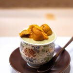 うを徳 - 2025.3 真鯛の白子と筍入り そら豆茶碗蒸し函館産バフンウニ乗せ