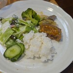 キッチン ブルー グローブ - ご飯、サラダを追加して