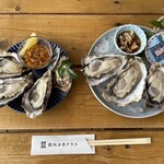 的矢かきテラス - 左　定食の生牡蠣　　右　単品の生牡蠣