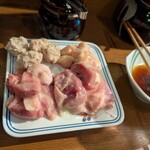 にんにく鶏焼肉サン - 追加肉（ソリレス、もも、ぼんじり、つくね）