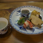 八寸　鮑　車海老　蓴菜　玉子　オクラ