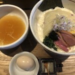 鴨出汁中華蕎麦 麺屋yoshiki - 鴨と地鶏 クリーム貝昆布水細つけ麺（塩）