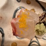 ひろ作 - 真鯛昆布〆唐墨掛けさんでーす。