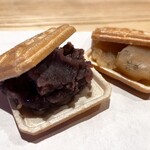 阿古屋茶屋 - 餡子も美味しいけど、モナカの皮がサクサクで美味しい！3月の季節餡は桜餡✨