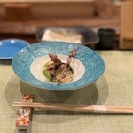 てんぷら天英 - 前菜　筍 蒸しあわび ホタルイカ  味噌和え