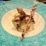 てんぷら天英 - 前菜　筍 蒸しあわび ホタルイカ  味噌和え