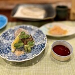 てんぷら天英 - お造り　ひらすずき カマス 沖縄の塩