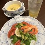 鎌倉パスタ ゆめタウン高松店 - 前菜、コーンスープ、ドリンクは，アイスゆず茶