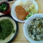 Ogurichaya - ●茶そばざる、サラダ、コロッケ、たかな飯（2014.03）●