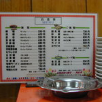 朋友 - 卓上のメニューです