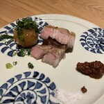 吉祥じ 和こん - 下田さんの豚肩ロース　ポン酢、塩、コチジャンの食べ比べ　憎い演出