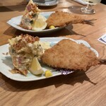 夜ノ焼魚 ちょーちょむすび - アジフライとポテサラのセット