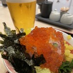 本格炉端焼き人夢叶思ひとむかし - 生中600円＋ばくだん丼ぶり1500円