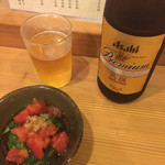 かつきり - <2014/07>お通し(トマト、モロヘイヤ、ところてん和え)