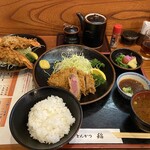 とんかつ稲 - 牛カツセット、大海老フライ　（2025年3月28日撮影）