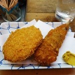一力 - ハムカツ180円
イワシ梅しそフライ180円