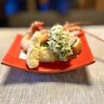 万清楼 - 伊勢海老天ぷら　鮪カツ　鯛白子　アスパラ