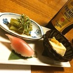 蛇の目寿司 - 蛇の目寿司 西新橋店 ♪ 前菜「ウニ豆腐、茄子の煮浸し、ミョウガの握り」(^^) #ごちそうフォト