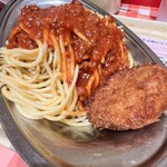 スパゲッティーのパンチョ - ☑️ミートソースメガ『よく焼き』(600g)¥890
　※食券を渡す際に『よく焼き』を申告❗️
　※並400g、大盛り500g、メガ600g迄
　　セレクト可能
☑️銘柄豚のメンチカツ¥240