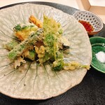 心一 - ウドの新芽 アスパラ ブロッコリー かき 天ぷら