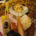 萩姫の湯栄楽館 - 八寸「穴子寿司、海老カステラなど」