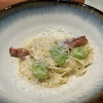 luogo - そら豆　手打ちタリアテッレ　パルメジャーノ