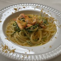 ラ・ベットラ・ダ・オチアイ ナゴヤ - 紅ズワイ蟹と九条ネギのアーリオオーリオ スパゲッティカラスミがけ