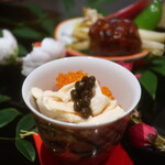 日本料理 幸庵 - 甘海老と生湯葉のとびこ和え 実山椒添え