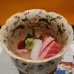 日本料理 幸庵 - ダルマイカ、千葉県産本鮪赤身と大トロ、蛸、真鯛昆布締め