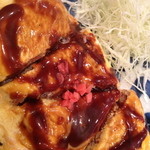 お好み焼だん - だん焼き（豚平焼き）。分厚い豚肉を薄焼き卵でキレイにラッピング。