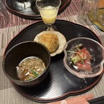 ログペンションセシルクラブ - ふきのとうコロッケ　そばの実リゾット　ブリ　りんご甘酒