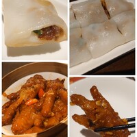DimDimSum 大阪本店 - チャーシュー入り腸粉、鶏足醤油ソース蒸 各730円✨実は大好物。腸粉(ちょうふん/チョンファン)はプルッとした生地、甘めのタレで。鶏足といっても足指、もみじの部位はコラーゲンたっぷりで辛めの味付けです