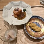 虎白 - サクラマス　ムラサキ雲丹　蛤　秘伝のジュレ