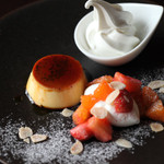 門前洋食 藤屋 - クラシックプリン　フルーツマリネとソフトクリーム