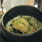 日本料理 晴山 - 土鍋ご飯:鱧ごはん。ショウガや山椒、海苔、大葉。
