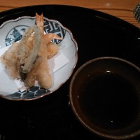 日本料理「弁慶」 - 揚げもの 海老二尾　かぼちゃ　インゲン　きす