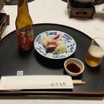 水明館 - お造りと下呂ビールです。