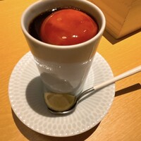 鶏料理 清水 - 新鮮な黄身醤油漬けの茶碗蒸し