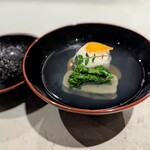 食堂ひろき - 2. ハマグリしんじょうと蓬麩の菜の花お椀