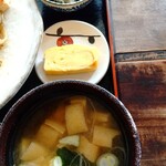 ぷくぷく茶屋。 - なす炒り、玉子焼、味噌汁