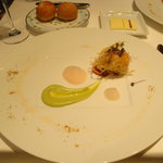 オーグードゥジュール ヌーヴェルエール - ラングスティーヌ、豚足、安納芋によるクルスティアン、ラヴィゴットのピュレと共に。