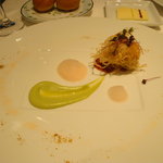 オーグードゥジュール ヌーヴェルエール - ラングスティーヌ、豚足、安納芋によるクルスティアン、ラヴィゴットのピュレと共に。