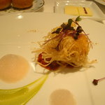 オーグードゥジュール ヌーヴェルエール - ラングスティーヌ、豚足、安納芋によるクルスティアン、ラヴィゴットのピュレと共に。