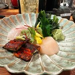 おばんざい食堂 ぴんころ - 料理写真:お刺身3種盛り　うなぎ、ホタテ、甘鯛