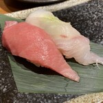 地酒と道産食材 一笑 本店 - お通し　紅白寿司