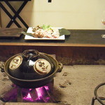 Yamayurinoyado - 夕食（お鍋も囲炉裏で調理されます