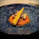 鉄板焼 Tsumugi - 魚料理は鰆でしたが、しっとりジューシーで想像以上の美味しさに驚きました。
シェフいわく「お鮨屋さんの仕入れを見に行って、良いのを持ってきちゃう」のだそうです。