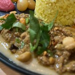 チキュウ マサラ - レバノン風キーマカレー 焼き茄子のフムス