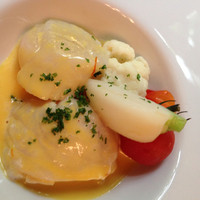 レストラン シェ・リュイ - メイン料理の鯛とホタテ