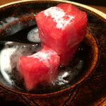 神楽坂 石かわ - スイカ、洋酒コアントローのゼリー、ココナツミルク